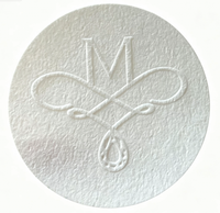 Autocollants d'étiquettes de marque personnalisés avec logo en relief, cercle bombé beige et blanc pur, en papier d'art, pour scellage
