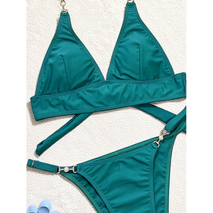 Nuevo Traje <span class=keywords><strong>de</strong></span> <span class=keywords><strong>Baño</strong></span> <span class=keywords><strong>de</strong></span> Color Sólido con Cuello en V, Bikini Triangular Sexy con Espalda Descubierta, Traje <span class=keywords><strong>de</strong></span> <span class=keywords><strong>Baño</strong></span> Azul Marino con Tirantes para Mujer - Product Image 4
