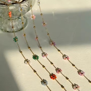 Collar de Acero Inoxidable con Flor de Margarita Chapado en Oro de 18K, Cuentas de Cristal Hechas a Mano, Delicado Collar de Girasol, Pulsera, Joyería de Moda - Product Image 1