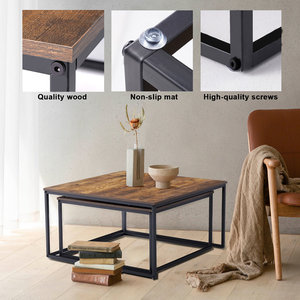 Kainice phòng ngủ Mộc mạc kim loại MDF gỗ vuông làm tổ Trà Bàn gấp Bàn cà phê Bộ 2 cho phòng khách trang trí nội thất - Product Image 3