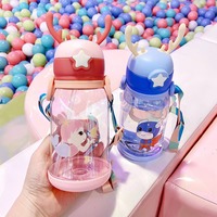 Bouteille d'eau créative pour enfants de 480 ml, avec pailles, anti-fuite, pour l'école