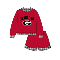 Ensemble de survêtement personnalisé pour filles, 2 pièces, manches longues, logo d'équipe scolaire, sweat-shirt et short, style sportif, tenue pour les jours de match