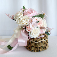 Bouquet de fleurs artificielles en soie, roses et pivoines, pour mariage, bouquet de roses artificielles pour la mariée et les demoiselles d'honneur