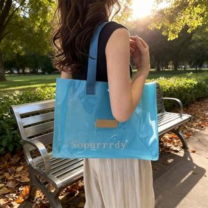 Custom Logo Waterproof <b>Clear</b> <b>Tote</b> <b>Bag</b> Summer Colorful Transparent Large-capacity Travel <b>Tote</b> <b>Bag</b> Portable Handbag with Handles - Product Image 5