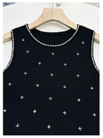 Robe longue en tricot uni à col rond sans manches à ourlet plissé de style français pour femme, tenue décontractée de luxe avec perles, 2026