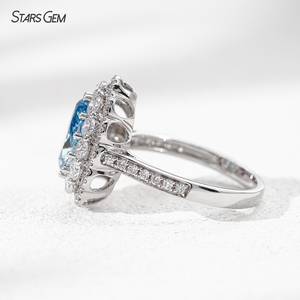 แหวนเพชรแล็บ 18k ทองคำขาว รูปทรงลูกแพร์ สีฟ้า แหวนหมั้นเพชรแล็บ - Product Image 3