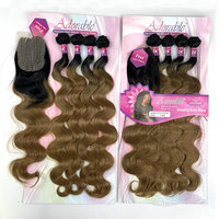 Adorables Paquets Complets de Cheveux Synthétiques avec Closure Gratuite 4*4 Faite à la Machine Ondulation Corporelle Incroyable 4 Pièces Couleur Ombre T1b27