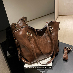 Bolso Tote de Hombro para Mujer, de Gran Capacidad, con Cierre de Dos Cremalleras, Diseño de Caramelo, de Cuero Vegano Encerado, Económico - Product Image 2