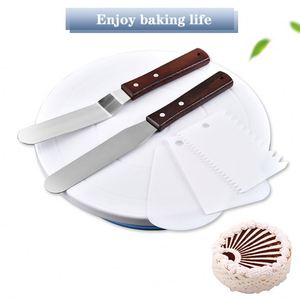Plateau tournant à gâteau en acier inoxydable, 2 spatules à glaçage, 3 lisseurs, support rotatif blanc, fournitures de décoration de pâtisserie Superfit - Product Image 2