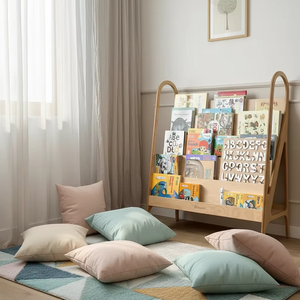 Children's Wood <b>Bookshelf</b> Multi-Layer Movable Storage Rack Floor Standing Shelf for Living Room Picture Book Storage - Product Image 6