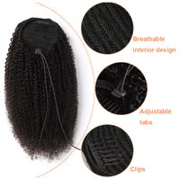 Queue de cheval réglable en cheveux humains bouclés afro crépus, 8-14 pouces, extensions Remy avec clips à enrouler