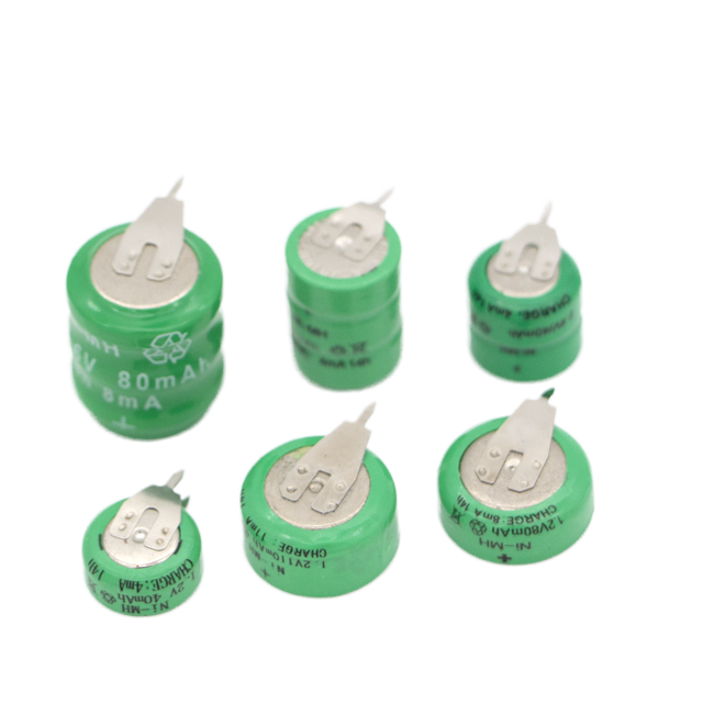 Rechargeable 3.6V 1.2V 80mAh Ni-MH Button Cell Battery with Solder Pins for PLC Memory Backup Power