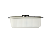 Plat à rôtir rectangulaire en aluminium antiadhésif, extérieur en céramique, bord en silicone, couvercle en verre, base multicouche, cuisinières à gaz et à induction >5L