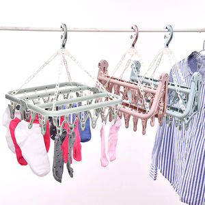 Estante para calcetines infantiles, tendedero doméstico, tendedero resistente al viento, tendedero plegable con 32 clips, tendedero de plástico multi-clip para adultos - Product Image 2