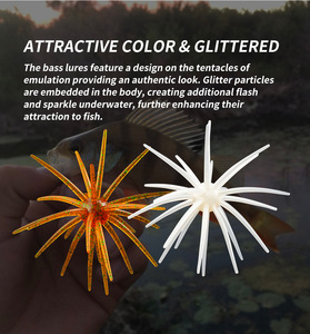 WildTrek 9g/11cm Nuovo Arrivo Disponibile All'ingrosso Esche Morbide Galleggianti a Forma di Riccio Marino in Gomma 20mm 20 Colori Glitter Tentacle Swim Bait Bass - Product Image 5