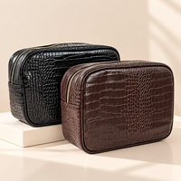 Sac cosmétique en cuir PU à texture crocodile personnalisé, grande capacité, fermeture éclair, organiseur de maquillage, trousse de toilette portable pour femmes