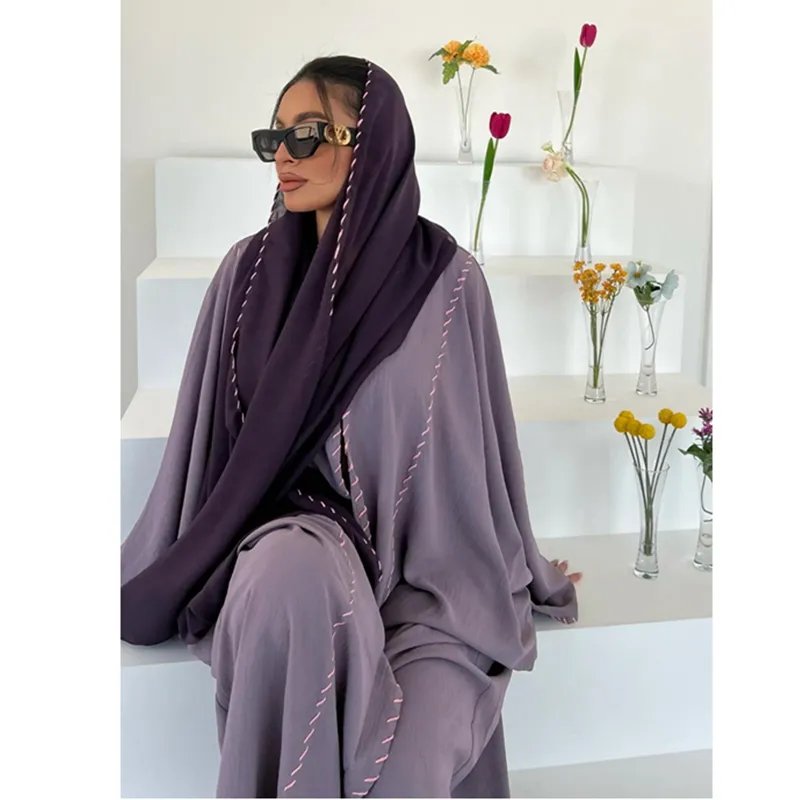 Penutup kepala Foulard Hijab Abaya kimono wanita Abaaya gaun Muslim ungu