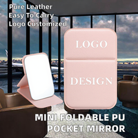 Miroir de maquillage pliable avec logo personnalisé, miroir de vanité portable HD argenté pour bureau et dortoir