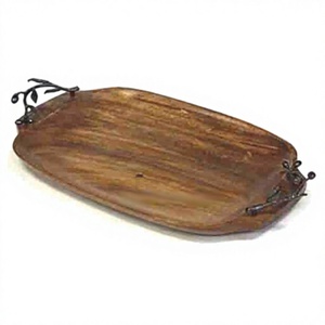 Plateau décoratif en bois de manguier naturel avec poignée en forme de feuille, pour servir les aliments et décorer la maison - Product Image 1