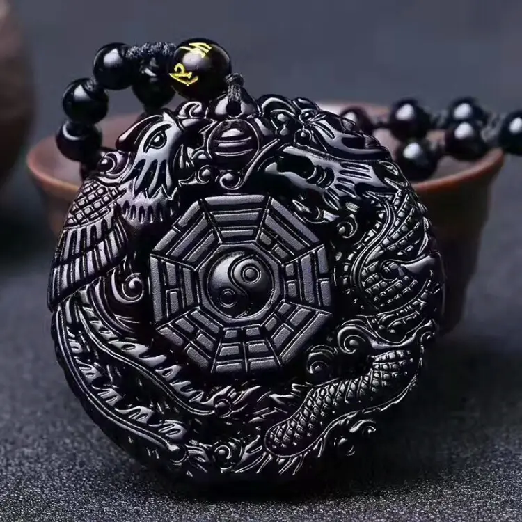 Produk baru Ruyi gajah Guanyin Buddha perhiasan kepala serigala naga Tuteng liontin kalung Obsidian liontin kalung untuk anak saya