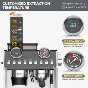 Cafetera Espresso CAFELFFE con Bomba <span class=keywords><strong>Barista</strong></span>, Molinillo, Doble Calentamiento, Bombas de Agua, 20 Bares de Presión, Funciones para Cappuccino/Mocha - Product Image 4