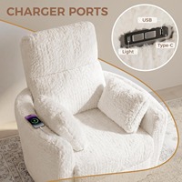 Fauteuil inclinable électrique pivotant et à bascule pour chambre d'enfant avec ports USB Type-C, veilleuse, peluche douce, 2 oreillers, bois, alliage d'acier
