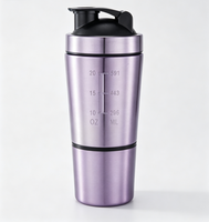 Bouteille de sport en acier inoxydable 304 à double compartiment, gobelet shaker 591+200 ml avec boîte à poudre et échelle de mesure