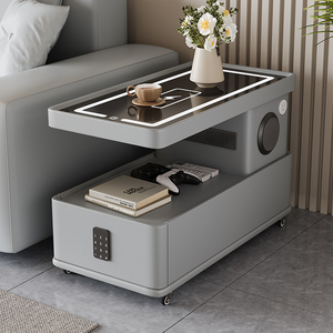 Table d'appoint intelligente multifonctionnelle avec lumière LED, roulettes verrouillables, en bois, design moderne pour chambre à coucher, mobilier de maison A46 - Product Image 3