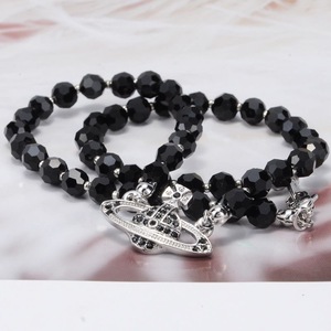 Western Queen Mother Vivienne Women Punk Black Zircon Beaded 925 <b>Silver</b> Necklace Luxury Fine Pendant Jewelry - Product Image 2