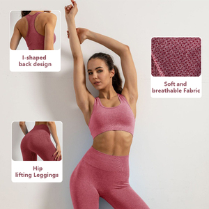 Conjunto de entrenamiento de gimnasio de 2 piezas para mujer de primera calidad, pantalones cortos de Yoga de cintura alta y camiseta de entrenamiento para correr - Product Image 2