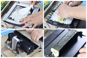 Máquina de fabricación de <span class=keywords><strong>Sushi</strong></span> cuadrada, artículo económico de grado alimenticio, algas marinas, arroz, hoja, OEM - Product Image 6