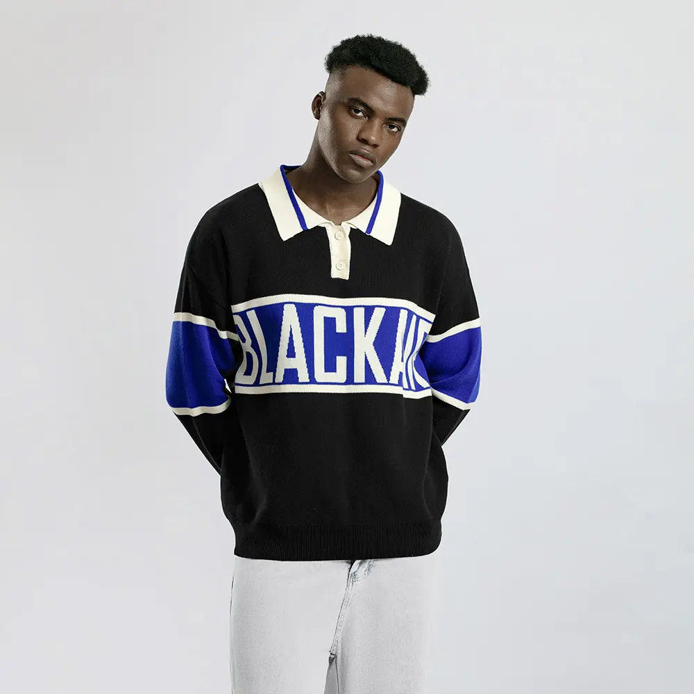 Maglioncino Jacquard a maniche lunghe con testo in cotone con Logo personalizzabile ZF maglione Polo da uomo lavorato a maglia