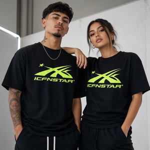 Camiseta Casual Negra para Hombre, Manga Corta, Cuello Redondo, Estampada, Estilo Urbano, Verano, Mezcla de Algodón 100% de Alta Calidad - Product Image 1