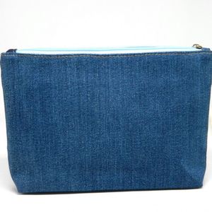 Custom Eco-Friendly Recycled Jeans Zipper Travel Pouch Denim Fabric for Case Casual Makeup <b>Bag</b> Denim <b>Patchwork</b> Purse - Product Image 3