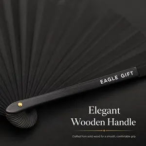 Éventail en bois noir de 23 cm personnalisable avec impression de marque, durable, vente en gros, cadeau promotionnel pour événements - Product Image 5