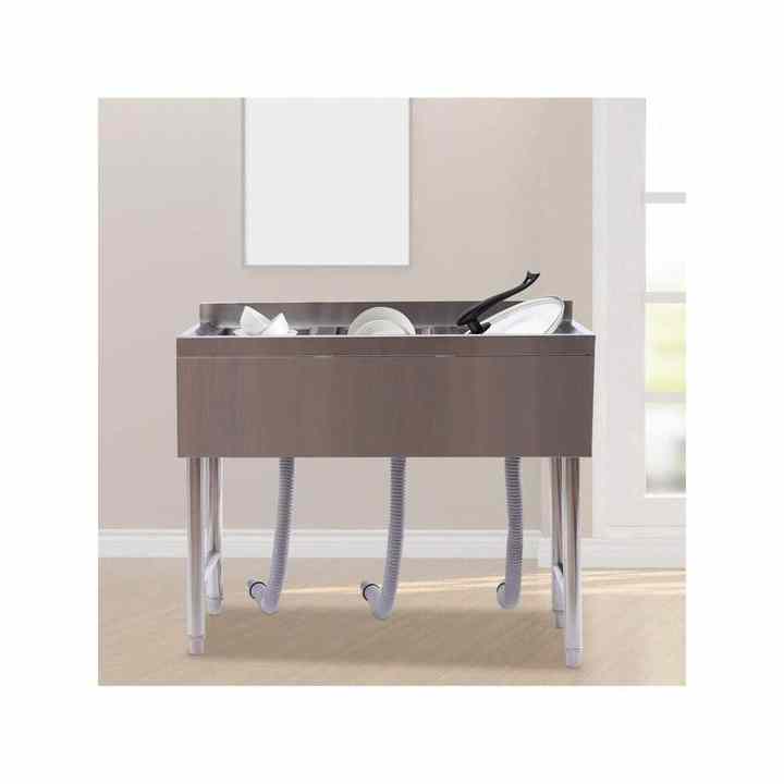 Commercial Utility Basin 3-Compartment Stainless Steel Sink with Faucet 10\" L X 14\" W X 10\" D Bowl for Restaurant and Bar