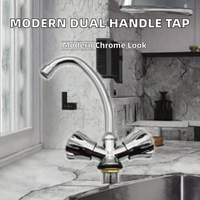 Robinet de cuisine moderne à double poignée en laiton chromé avec cartouche en alliage de zinc, monocommande, à poser sur plan, eau chaude/froide, garantie 1 an