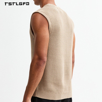 Chaleco Clásico de Punto Acanalado Texturizado para Hombre con Cuello Redondo en Beige Sólido para Venta al por Mayor sin Mangas Estilo Minimalista
