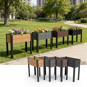 Grand bac à fleurs <span class=keywords><strong>surélevé</strong></span> moderne d'extérieur en WPC noir, jardinière en aluminium pour plantes - Product Image 2