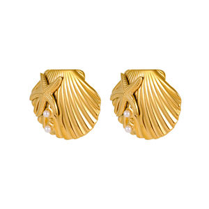 2025 nouvel océan Boho bijoux en acier inoxydable coquille de mer boucles d'oreilles anneaux de luxe deux tons étoile de mer perle tortue de mer anneaux femmes - Product Image 6