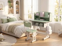 Table d'étude pour enfants réglable en hauteur, ensemble bureau et chaise pour enfants avec étagère, table d'apprentissage à domicile avec rangement