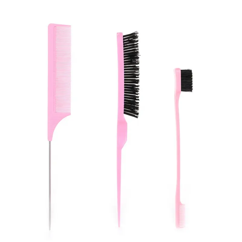 3 pieces Hair Styling Comb Set - Teasing Brush, Rat Tail Comb e Edge Brush para cabelos lisos e brilhantes-Perfeito para mulheres