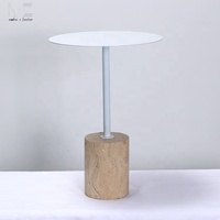 Salon moderne Table d'angle ronde en métal blanc Basse En Travertin Beige Nordic Chevet Canapé Côté Table basse en travertin