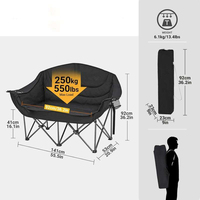 Kursi Camping Lipat XL Double dengan Tempat Cangkir dan Tas Jinjing untuk Berkemah dan Taman