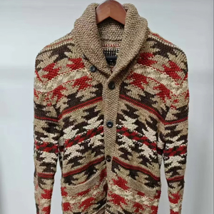 Cárdigan informal con cierre de botones y cuello con muescas para mujer, tejido transpirable de lana/Cachemira texturizado en tonos tierra con logotipo frontal - Product Image 1