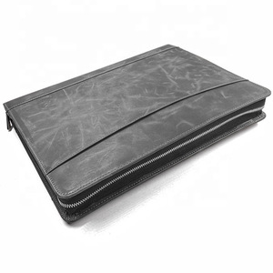 A4 Pu Zipper File Folder Wholesale Custom Black Brown Zipped Around Document Padfolio Leather Business Portfolio