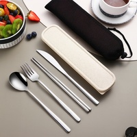 Ensemble de couverts portables en acier inoxydable, cuillère, fourchette, couteau et baguettes, pour voyage, camping, bureau