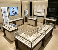 Design d'intérieur élégant et moderne pour boutique de montres de luxe, solution complète d'affichage en bois bicolore pour vitrine de bijouterie de centre commercial avec éclairage LED