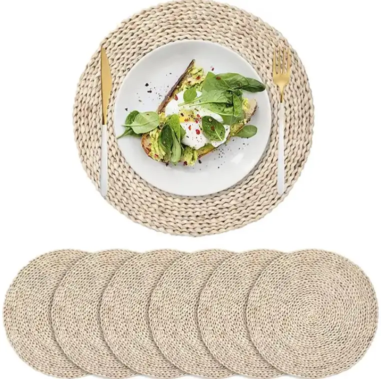 Набор ковриков и подставок из кукурузной шелухи, плетеные тарелки из ротанга для свадебного кухонного обеденного стола