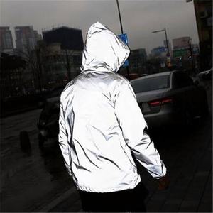 100% Polyester Coated Stand Collar Reflective Hood Zip OEM Custom Logo Wholesale 3M Windbreaker Mens Bomber <b>Jacket</b> - Product Image 2